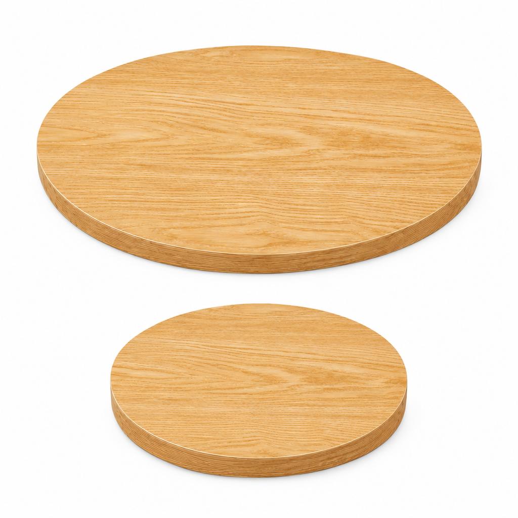 Set of 2 Round Tabletops in Natural Wood Look – diameter 70 cm + diameter 50 cm, 1.8 cm Thick, Melamine-Coated, Tabletops Only without Frame