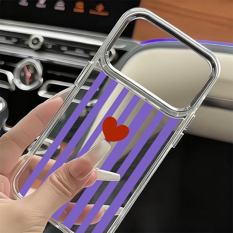 Чехол с узором в полоску и сердечками для iPhone 17 18 Pro Max С гальванической рамкой для камеры Прозрачный мягкий чехол для телефона для iPhone 16 15 14 13 Pro Max 17E