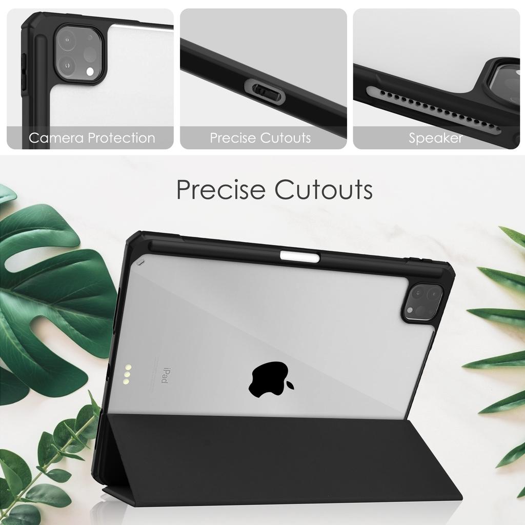 Trifold Simple Tablet Case with Pen Slot and Folio Stand Transparent Acrylic for iPad Pro 12.9 Inch 2021/2020/2018