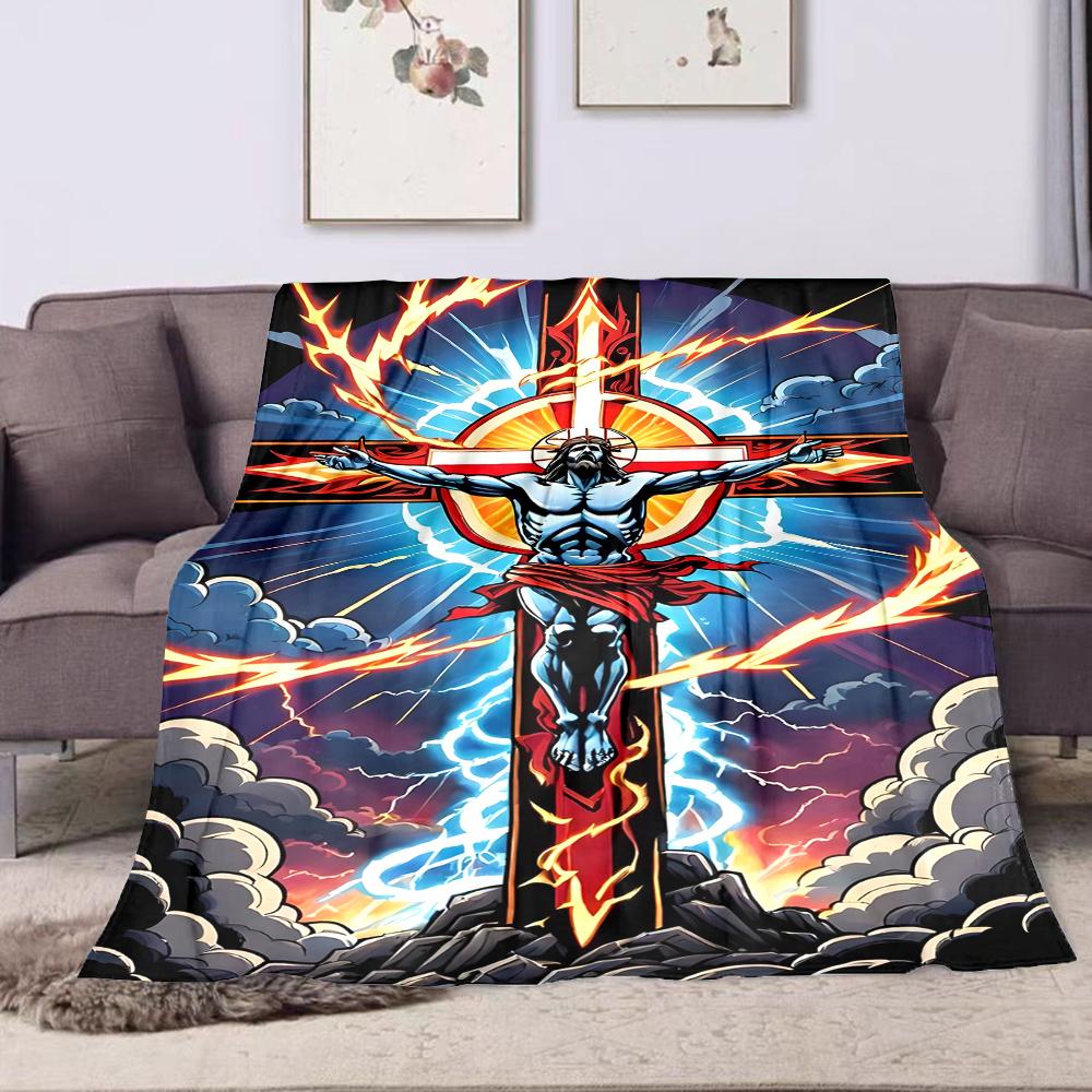 "Crucifixion with Lightning and Clouds" Patterned flannel blanket perfect for the bedroom living room, sofa, or a little nap