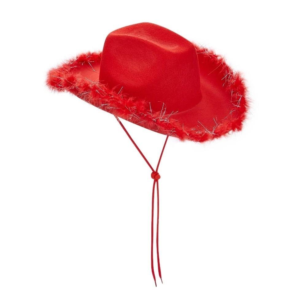 Wide Brim Jazz Hat Furry Trim Cowgirl Hat Fashion Western Cowboy Hat Costume Accessories