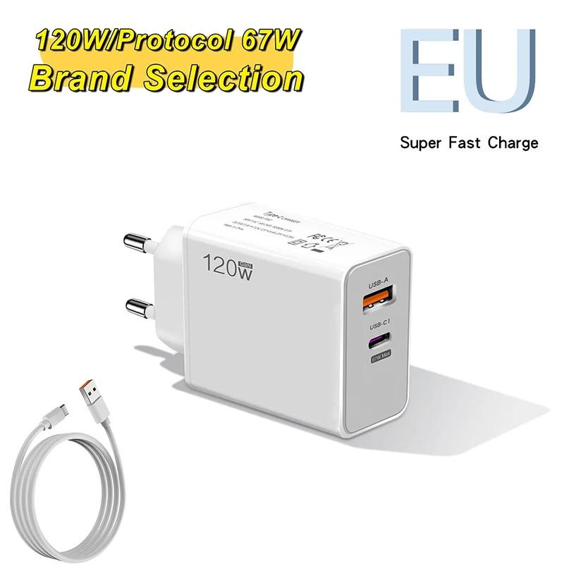 USB 120 Вт Зарядное устройство GaN Type C Кабель для быстрой зарядки Адаптер для iPhone Xiaomi Samsung Oneplus Pixel Сотовые телефоны Вилка США/ЕС