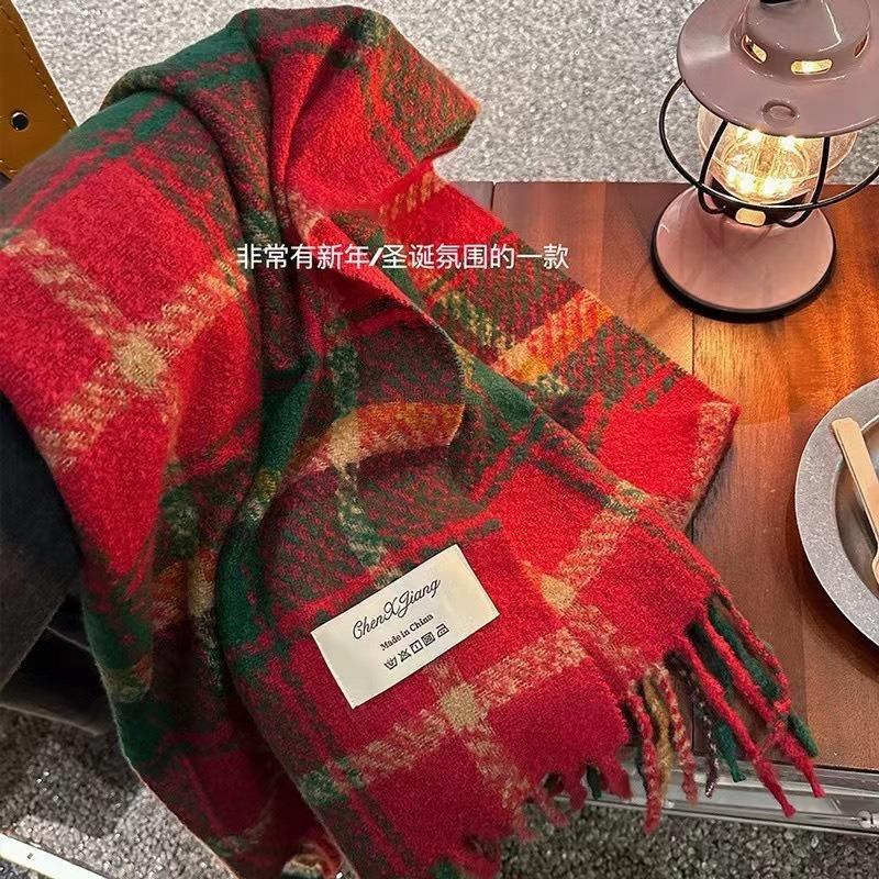 New Christmas Scarf Splicing Cold-proof Scarf, Atmosphere Tassel Scarf, Autumn and Winter Versatile Warm Shawl