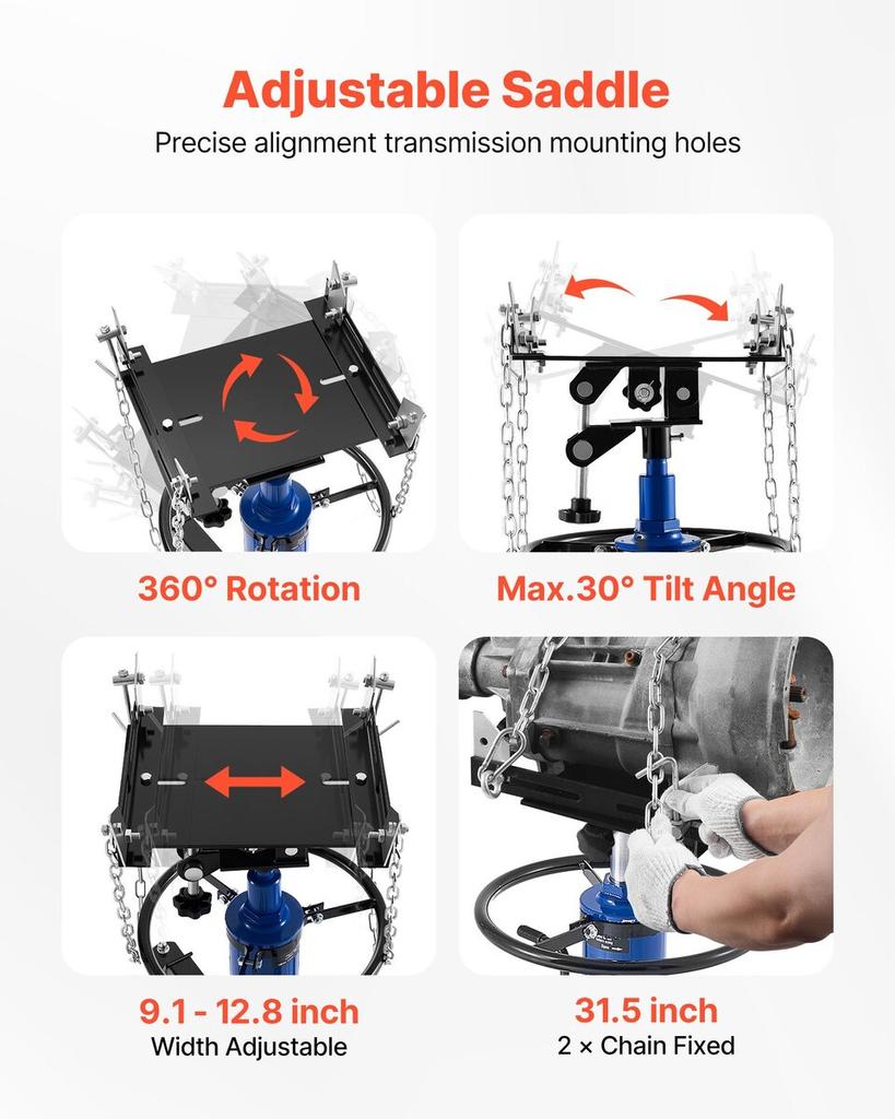 Hydraulic Transmission Jack, 1660 lbs / 0.75 Ton Lifting Capacity Telescoping Transmission Jack with Foot Pedal, 360° Swivel Wheel, 88-176 cm High