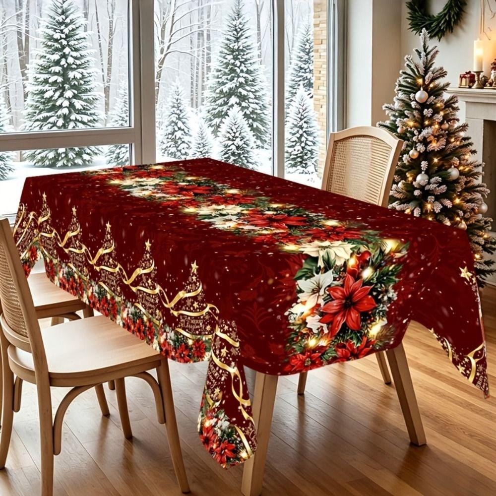 Oil-proof Christmas Santa Claus Tablecloth Waterproof Xmas Deer Table Mat Home Dector