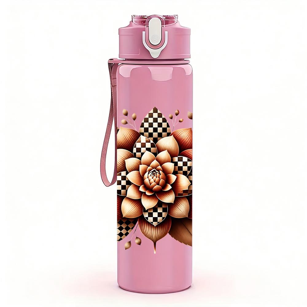 1PC Leopard Succulent Flower Graphic,750ml Color Plastic Sports Water Bottle,Leakproof Flip Straw Lid,Suitable for Sports Office Home Use