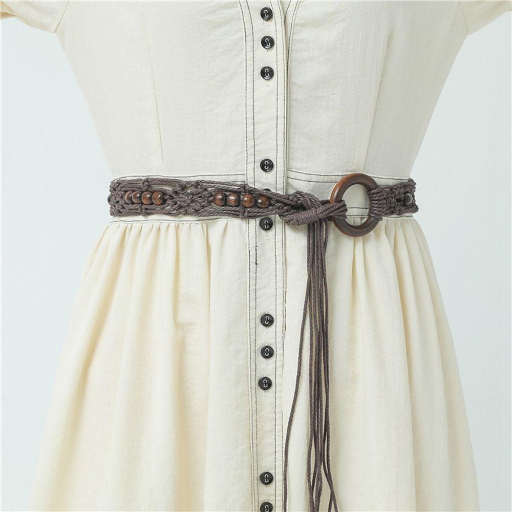 Beach All-match Waist Rope Round Wooden Button Women Waist Chain Ethnic Style Belts Braided Belt