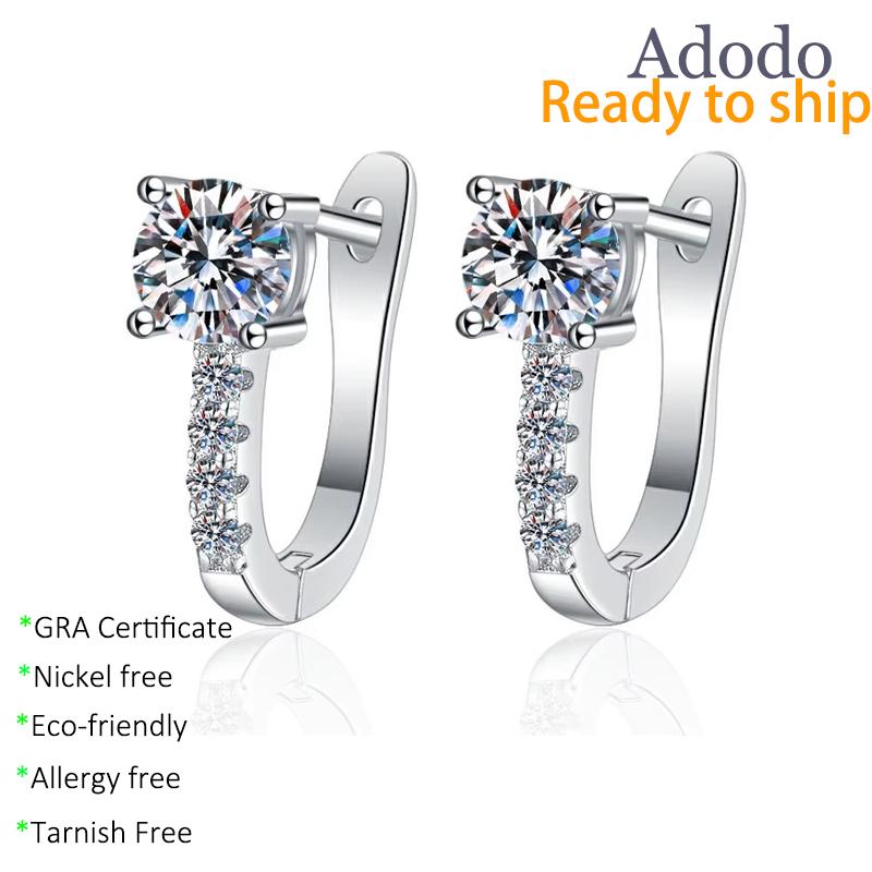 Fashion Round Cut 1ct VVS GRA Moissanite Korean Style Jewelry 925 Sterling Silver U-shape Hoop Earrings for Women