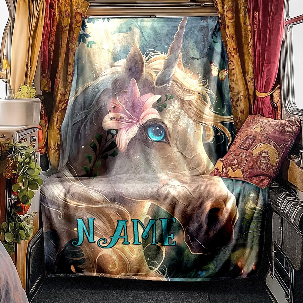 Unicorn Fantasy Floral Four Seasons Blanket Customized With Your Name Lightweight And Warm Perfect Gift For Home Office Camping Sofa Travel Beach