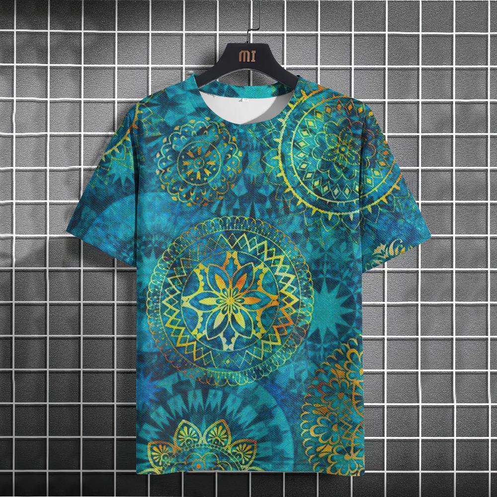 Мужская футболка в этническом стиле, летние футболки с круглым вырезом и короткими рукавами, мужской повседневный свитшот, повседневная мужская одежда, уличная одежда большого размера