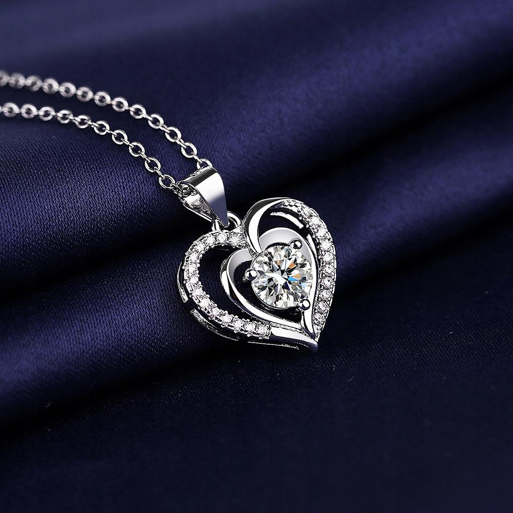 SILVER Women' Heart Necklace DIAMOND Rhinestones Gift for a Woman