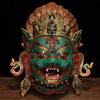 Old Tibetan Bronze Turquoise Mahakala Buddah Face Head Face Amulet Statue13"