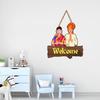 Wooden Wall Hanging | Traditional Welcome Plaque | Decorative Wall Art with Indian Couple in Ethnic Attire | Home Decor Accent