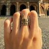 New Geometric Hollow Open Ring Unisex Trendy Unique Personalized Punk Ancient Roman Architectural Design Jewelry Gift