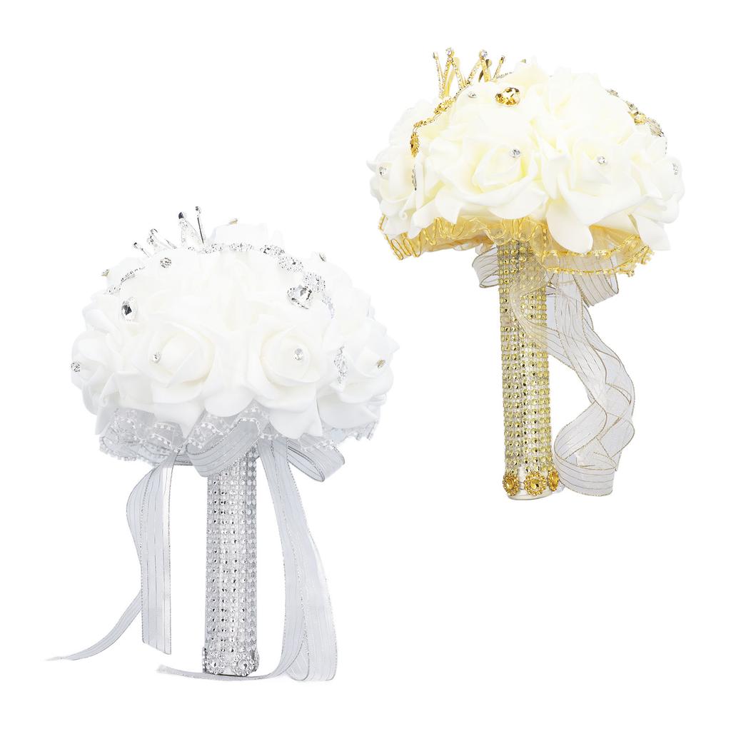Свадебный букет с короной 10,6-дюймовый ПУ кружевной атлас свадебный букет невесты искусственный цветок ручной работы 
