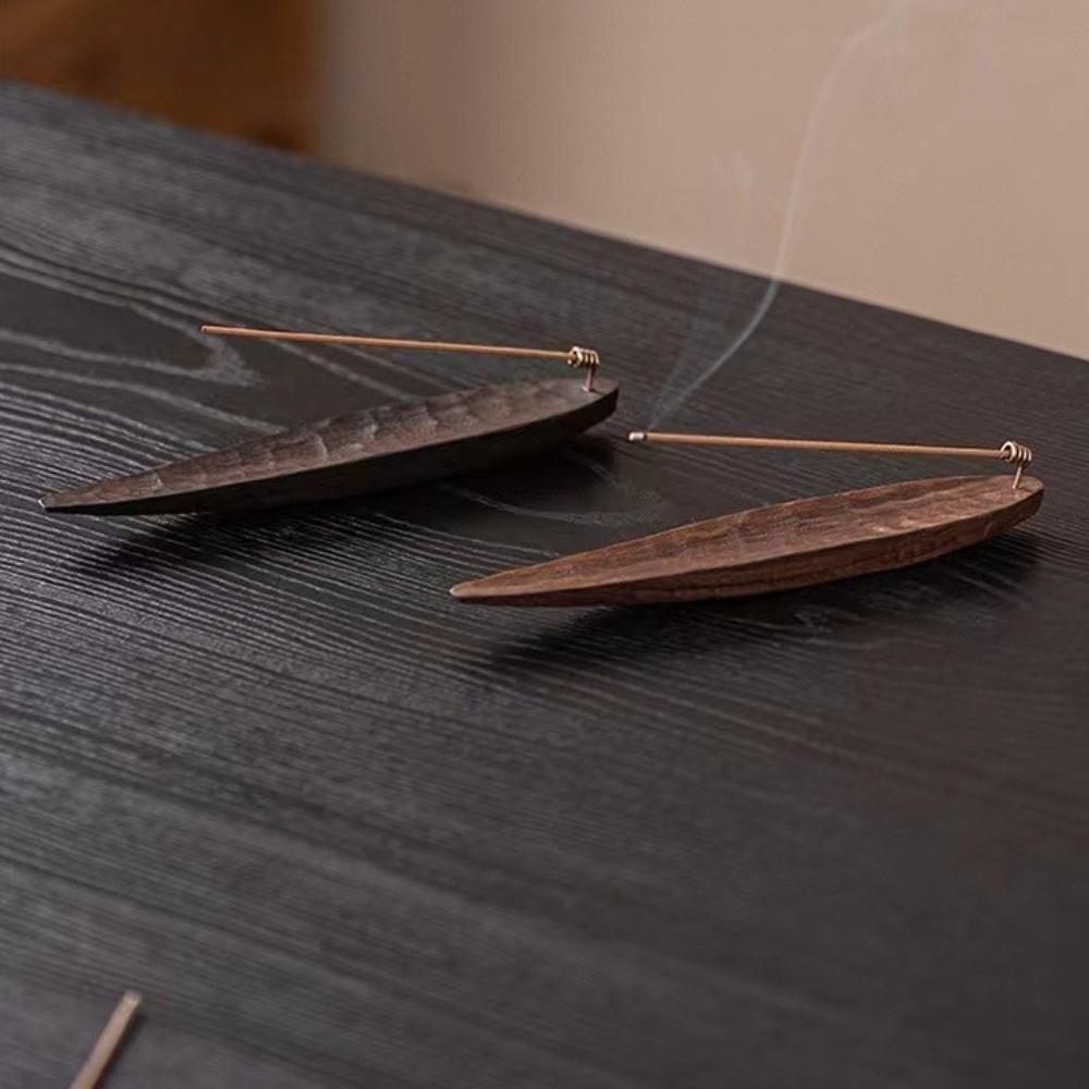 Wooden Boat Incense Holder Retro Handmade Carved Incense Holder Bamboo Raft Design Portable Meditation Incense Burners