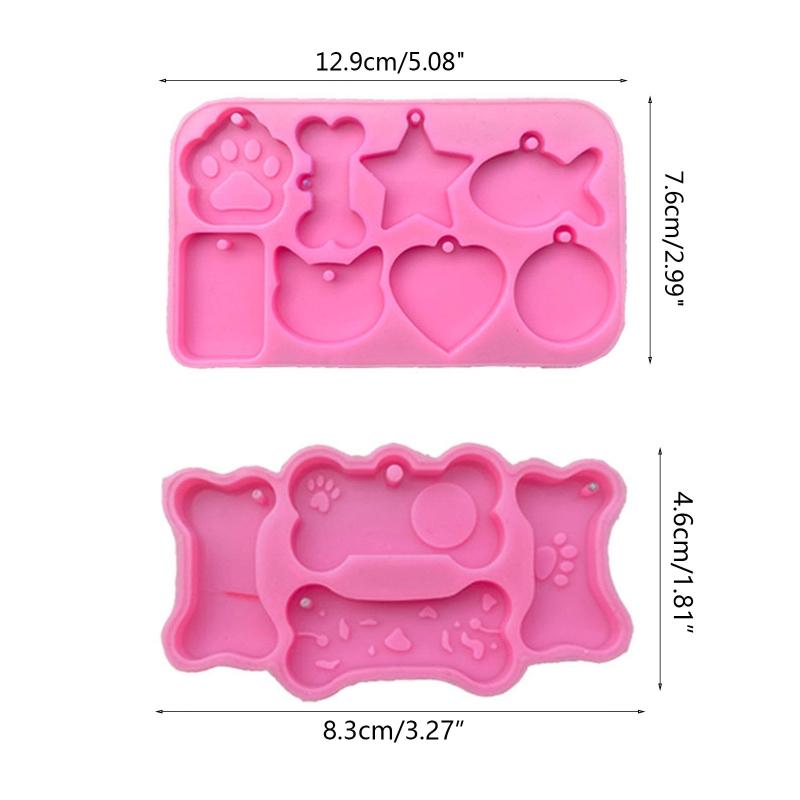 Glossy for Cat/Bone/Fish/Round Tag Keychain Silicone Epoxy Resin Mold DIY Keychain Pendant Jewelry for Anniversary Gift