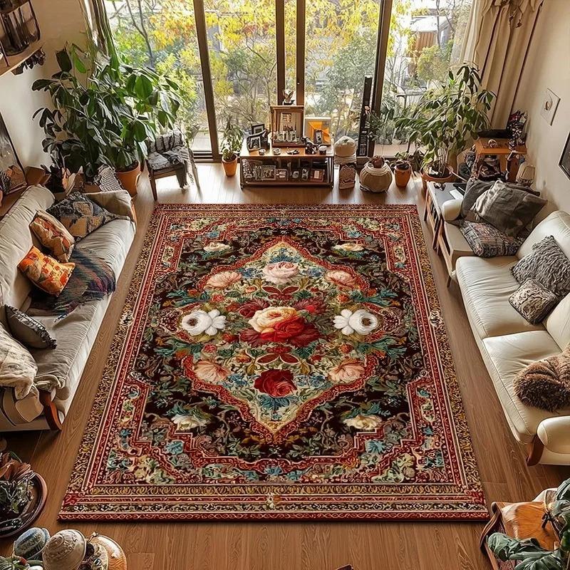 Винтажный восточный персидский ковер - Мягкий плюшевый цветочный узор Моющийся Пятноустойчивый Ковер для гостиной Спальни Домашнего декора