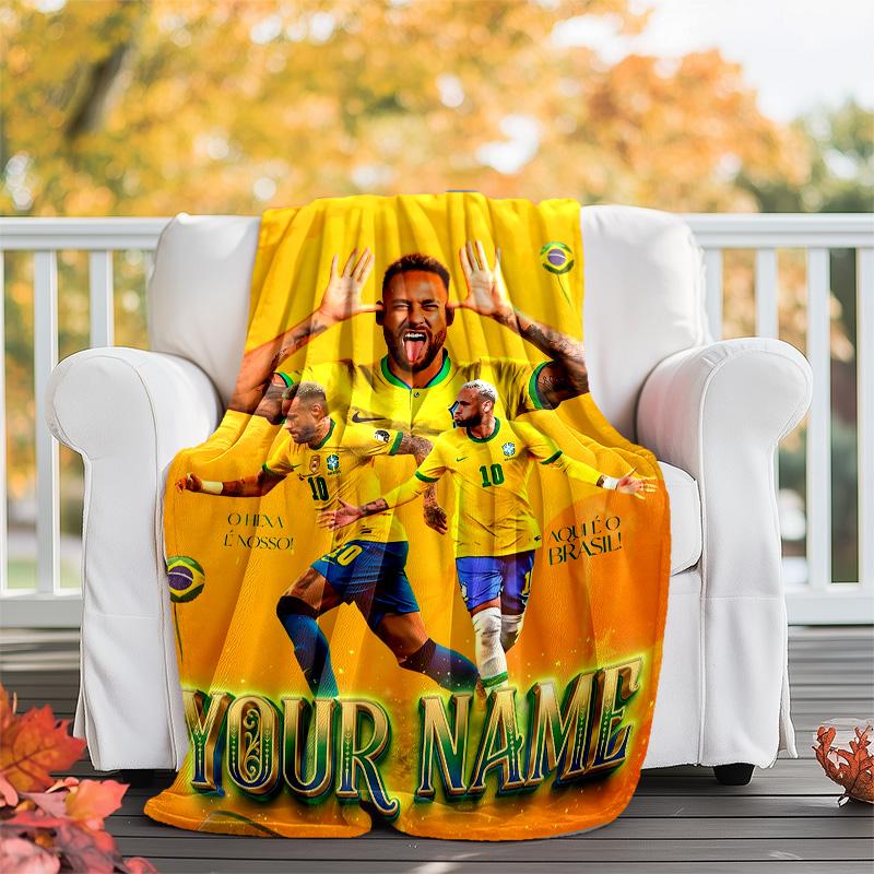 Customizable Brazilian football player Throw Blanket – Personalized Name, All-Season Cozy Snug Blanket, Machine Washable, Personalized Blanket
