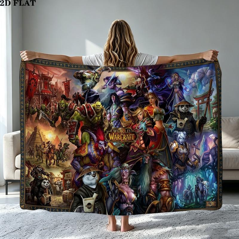World of Warcraft Print Flannel Blanket High Quality Warm Comfortable Cover for All Seasons Perfect for Gifts Home Decor