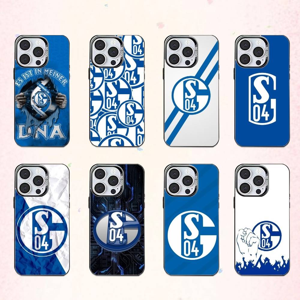 Классический S-Schalke-es 04 P-Узор Чехол для телефона для iPhone17,16,15,14,13,12,11 Plus,Pro Max Цветной Посеребренный Внутренний Чехол