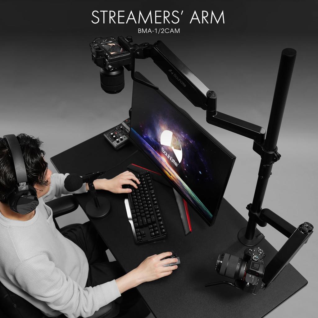 Bauhutte Arm Camera Arm for Streamers Camera Stand Show Your Face with a Camera Compatible with Distribution Camera Reflex Camera Clamp Fixed Type