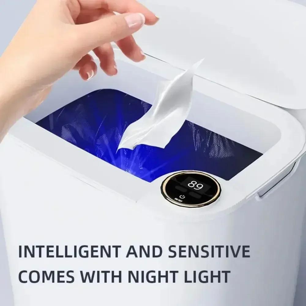 20L Smart Motion Sensor Trash Bin - Auto Opening Lid, Type-C Rechargeable with Display for Bathroom, Toilet, Kitchen, Smart Home