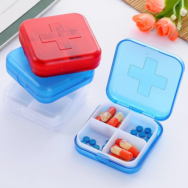 Mini Four Compartments Divided Into Mini Split Pill Box Portable Carry-on Week Pill Organizer Box Cute Travel Small Jewelry Pill