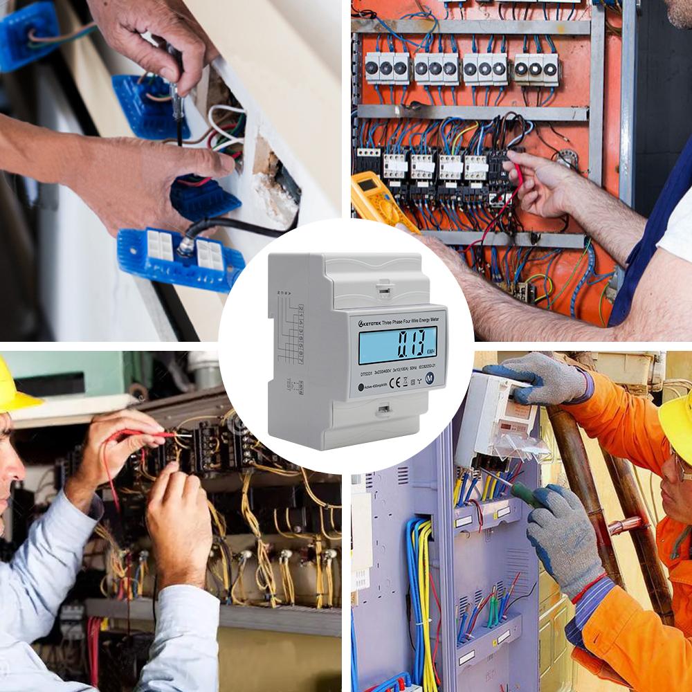 Ketotek Трехфазный ЖК-счетчик энергии на DIN-рейке Амперметр Вольтметр Вольт-ампер Измеритель напряжения и тока ЖК-дисплей