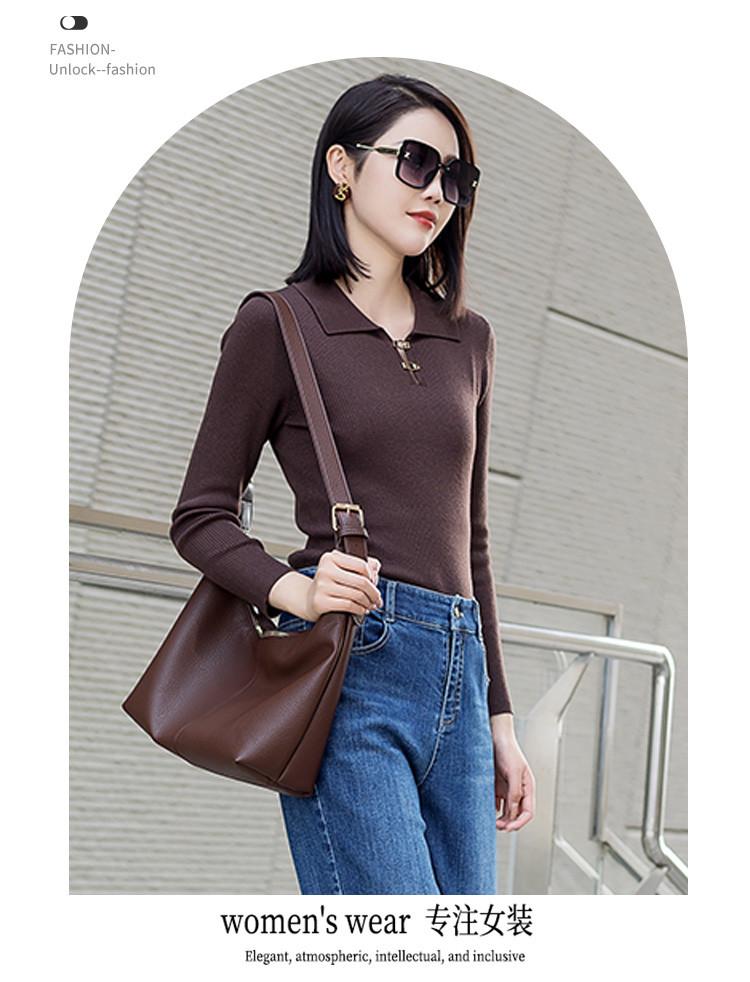 Women's Sweater Collar Fashion Solid Color Simple High Elasticity Knitted Sweater