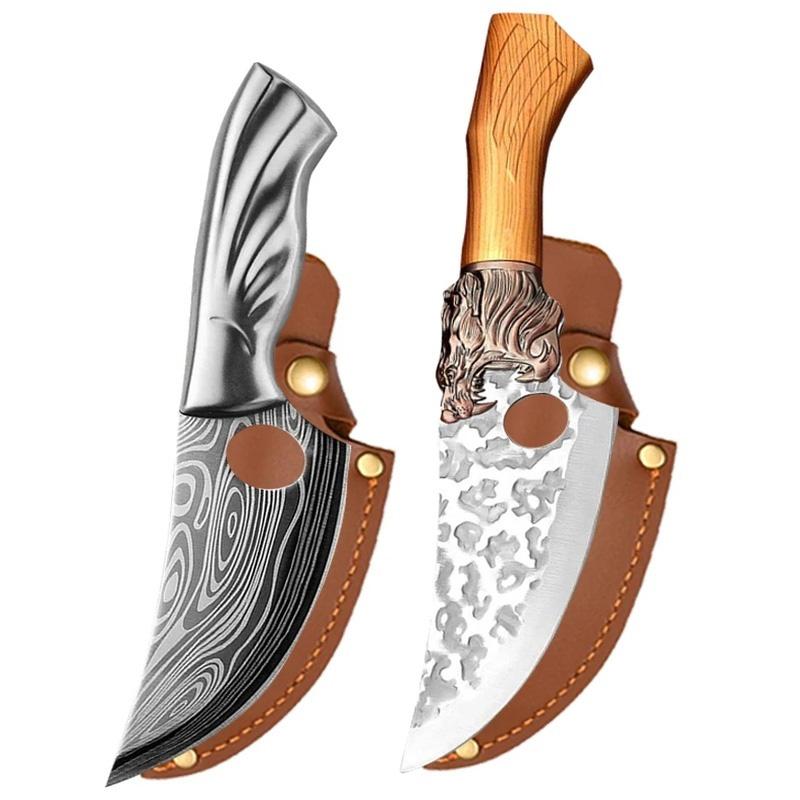 WXCOO Hand-Forged Knife with Sheath Utility Knife Kitchen Meat Cutting Fruit Slicing Pig Fish Cleaver Kitchen Accessories