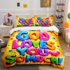 "God Loves You Colorful Bedding Set" Bedding set (1 duvet cover, 2 pillowcases, duvet not included)