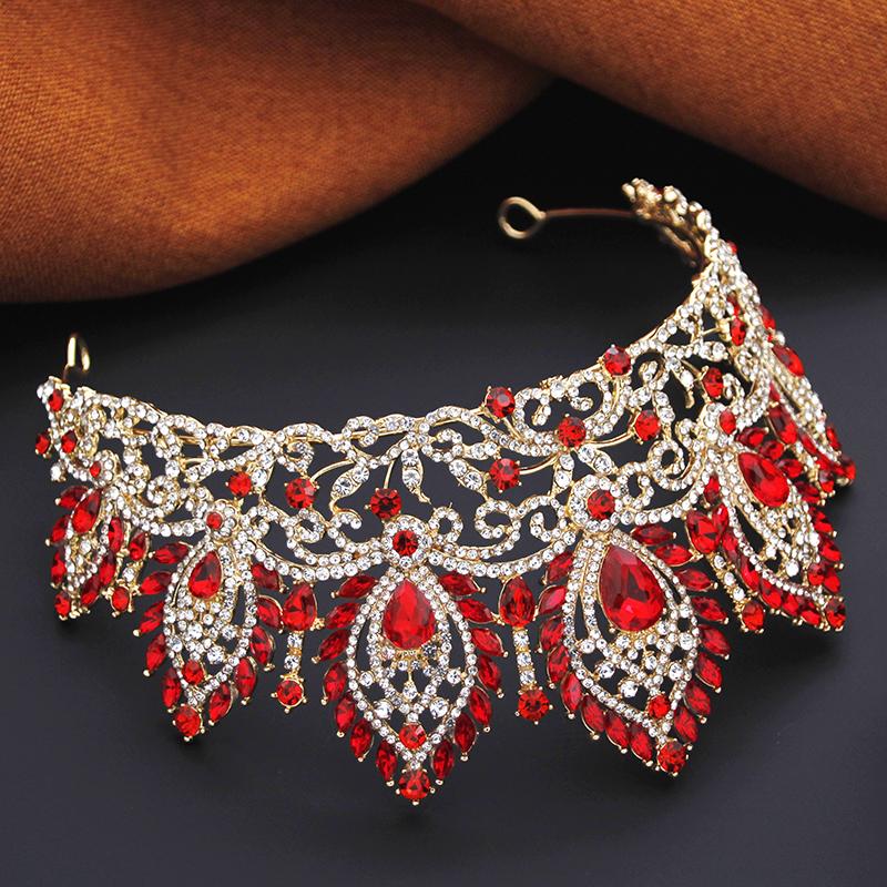 Royal Queen Red Green Crown Big Diadem Bride Tiara Crowns for Women Bridal Wedding Party Crown Hair Dress Jewelry Accessori