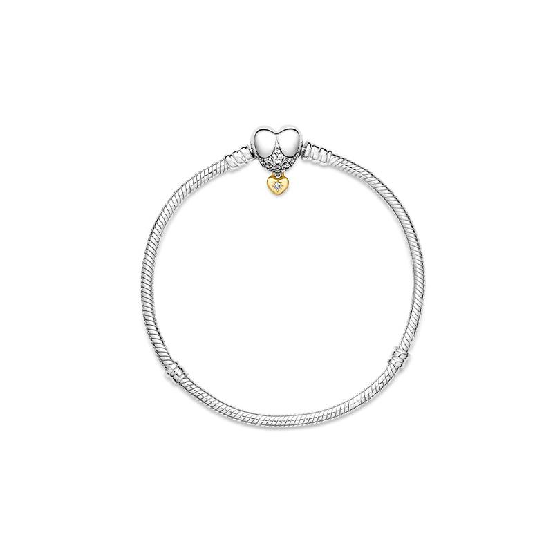 Pandora MOMENTS Disney series heart-shaped buckle snake bone chain 925 silver bracelet women's silver 569563C01