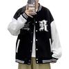 Fall Winter Men Baseball Coat Letter Print Stand Collar Loose High Street Style Single-breasted Elastic Striped Cuff Color Matching Men Jacket