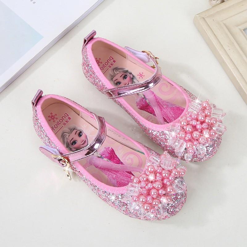 Girls Princess Shoes Fashion Elsa Sequin Crystal Dress Low-Top Non-Slip