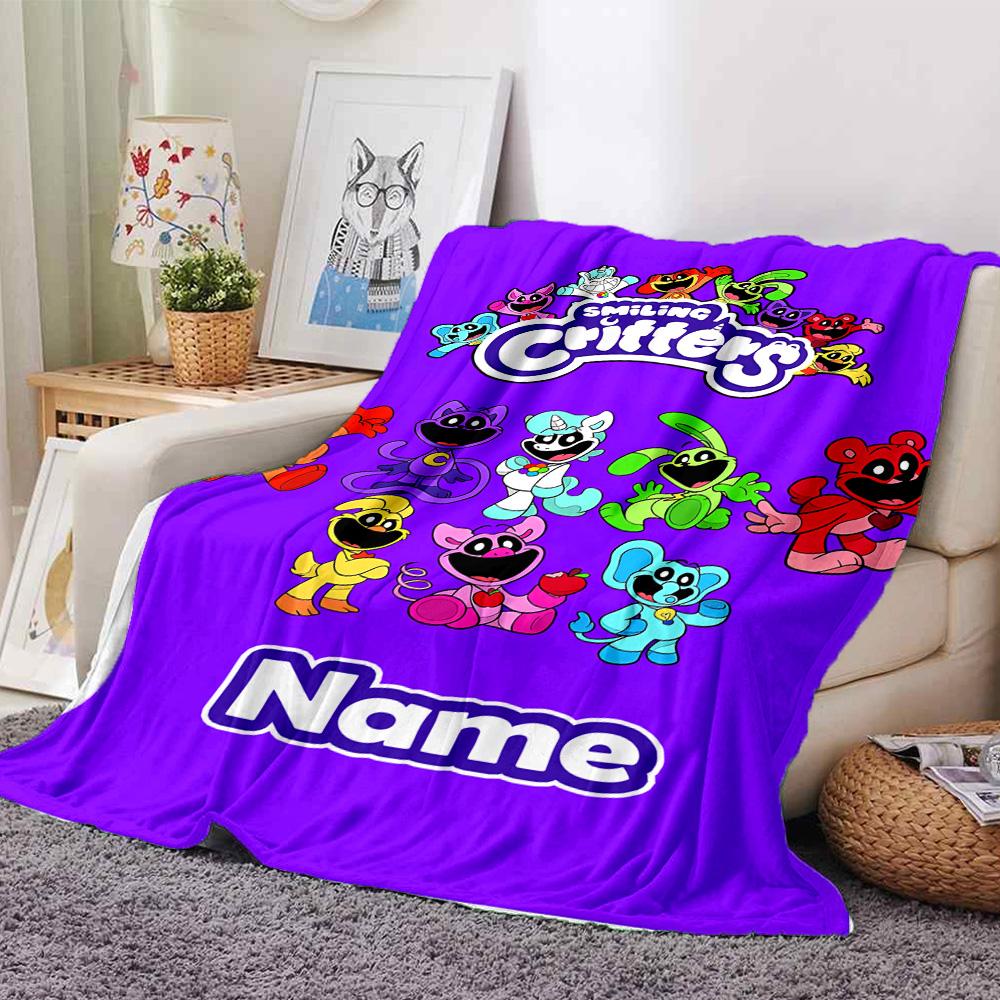 Customiz Name Personality Smiling Critters Blanket Soft &Warm Sofa Office Bed Travel Lunch Break Blanket, Gift Suitable All Seasons