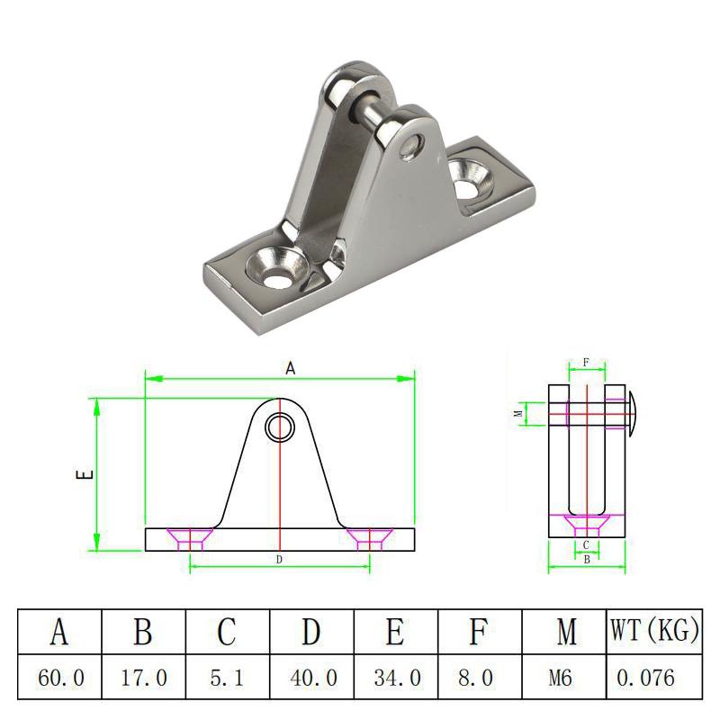 2 Pieces 316 Stainless Steel Deck Bimini Side Mount Hinge 60mm Mirror Polish Marine Boat Sailing Hardware Deck Hinge