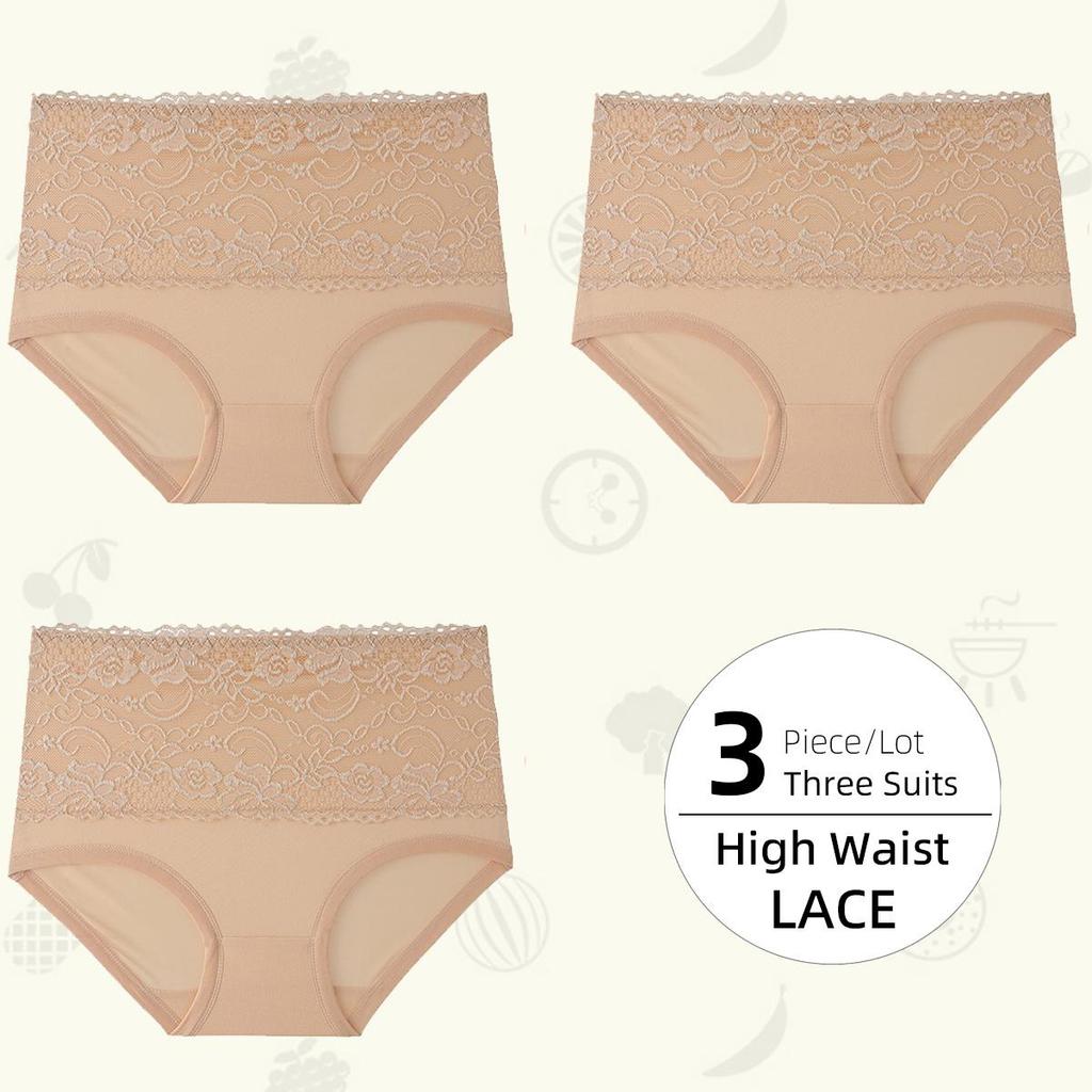 High Waist Women's Panties Lace Women's Large Size Panties Solid Color High-waisted Triangle Pants Underwear Briefs