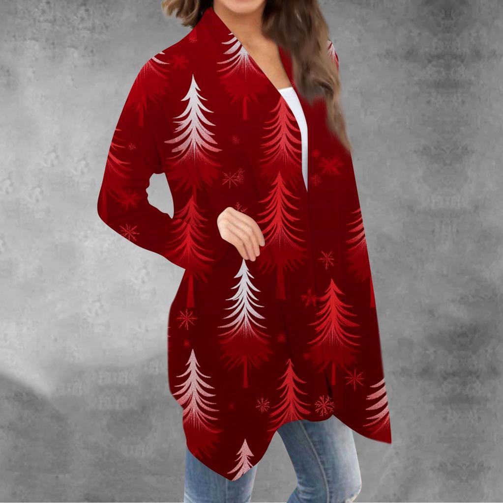 Женский повседневный кардиган с длинными рукавами и рождественским принтом без верхнего пальто