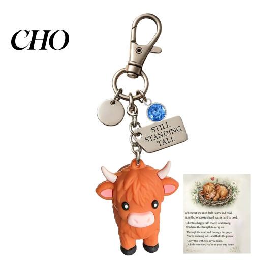 Metal Keychain A Little Highland Cow for You Keychain, 3D Resin Keyring with Birthstone Comforting Gift & Sentiment Card, Your Daily Reminder of Quiet
