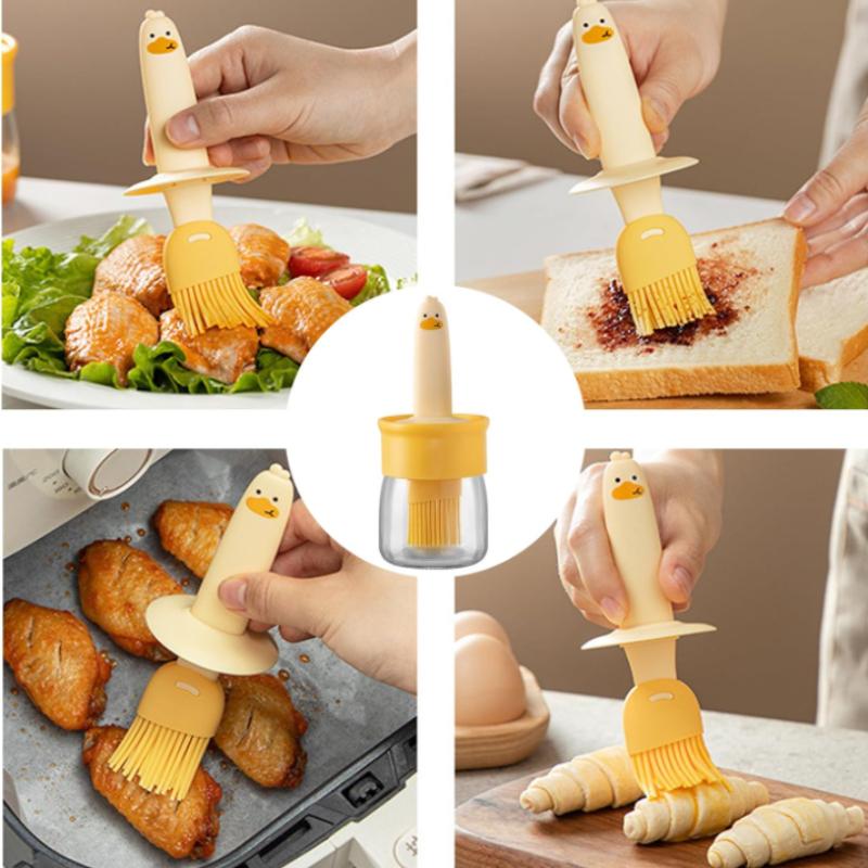 Диспенсер для масла для барбекю с кисточкой, бытовые силиконовые кисточки для кухни, приготовления пищи, жарки, выпечки, 2 в 1 портативный инструмент для приправы соуса