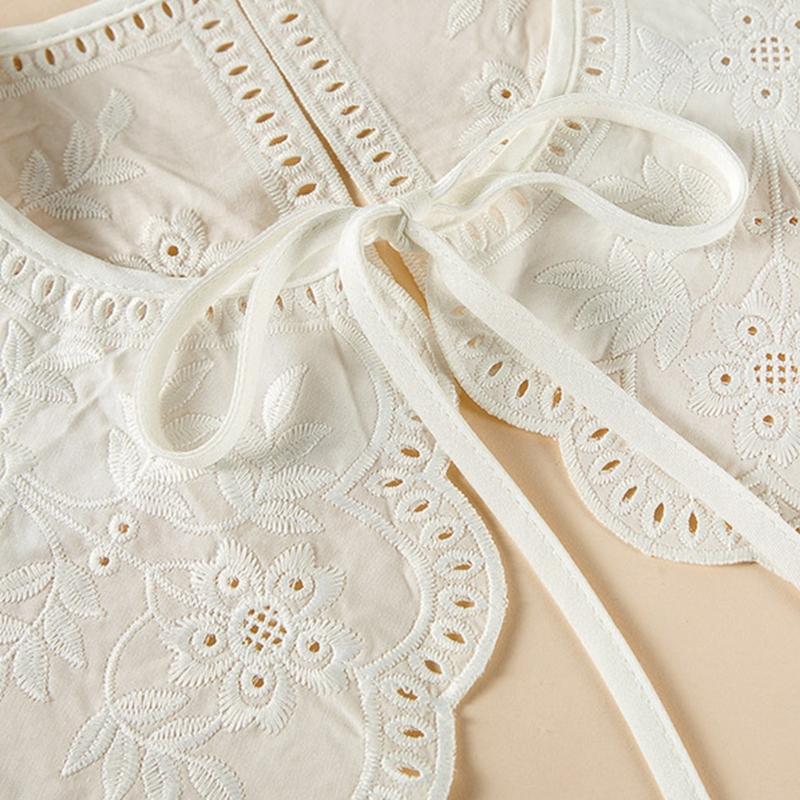 Korean Style Decorative Fake Collar Shawl Wrap Hollow Out Embroidery Sunflower Leaves Lace Necklace Vintage Short Poncho Capele