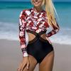 Bikini Women's One-piece Swimsuit Digital Printing Long-sleeved Sunscreen High-waisted Swimsuit