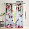 Butterfly and Rose Blackout Curtains 2pcs – Black Silhouette on Pink Floral Background, Romantic Bedroom or Living Room Decor