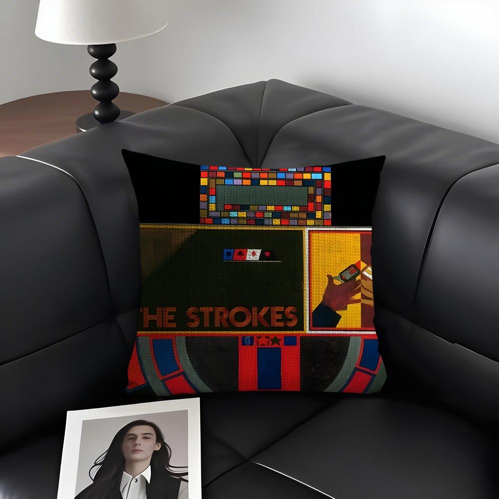TThe StrokesS Band Cushion Cover Natural Linen Organic Fabric DoubleSided Printing Sofa Home Decor Gift Pillow Case