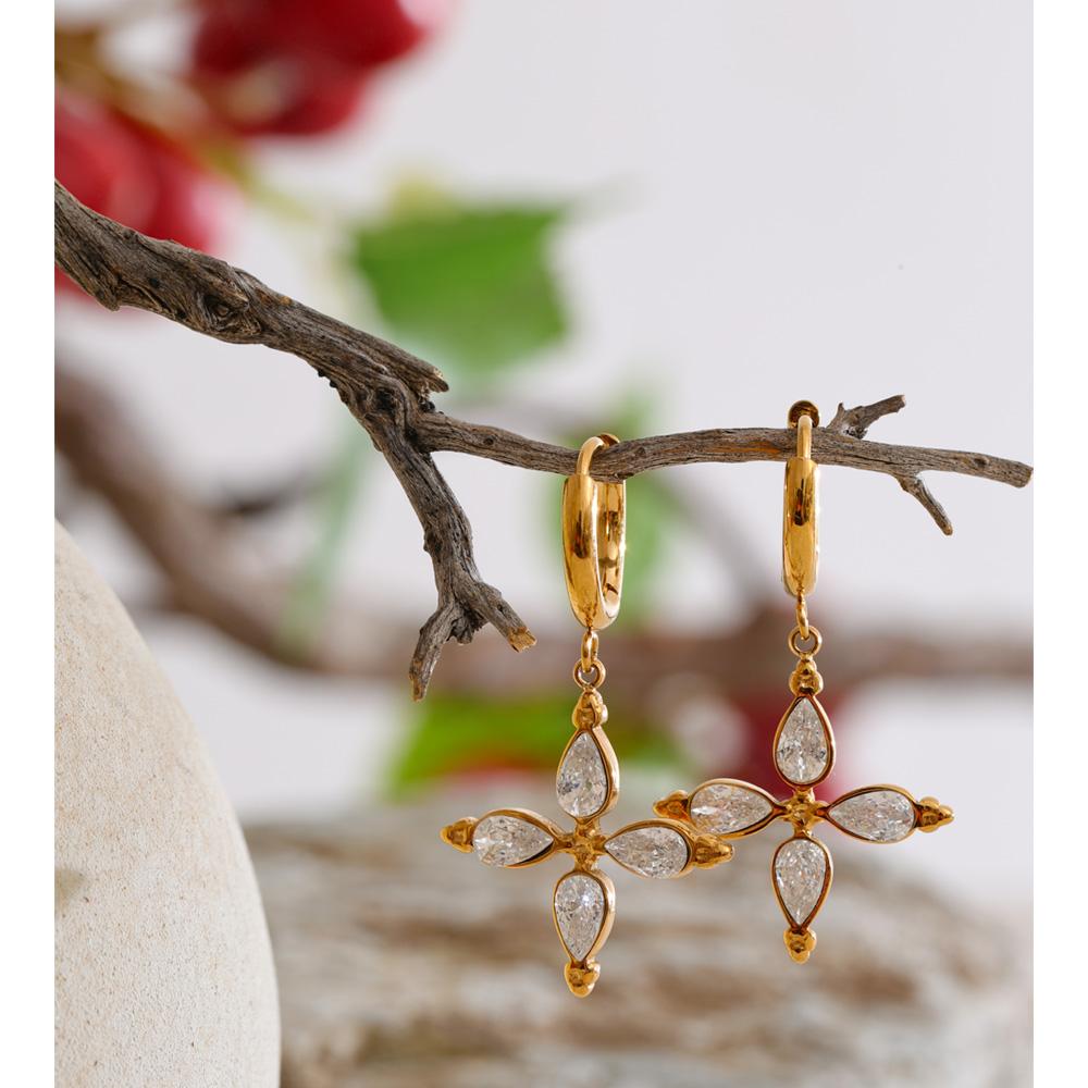 Eetit High Quality Stainless Steel Cubic Zirconia Flower Drop Hoop Earrings High Quality Temperament Fashion Jewelry