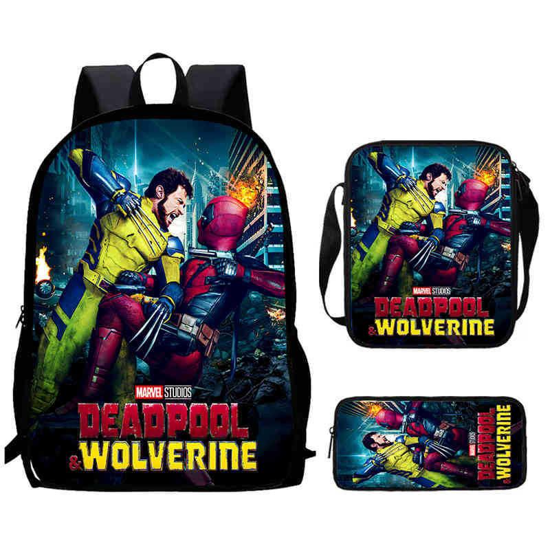 Wolverine Deadpool Movie Characters Trendy Cartoon Printed Backpack Student