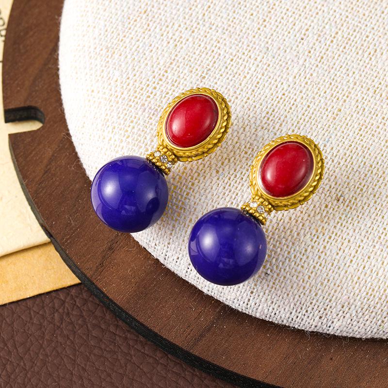 Винтажные богемные серьги с натуральным камнем и посеребренными и позолоченными иглами