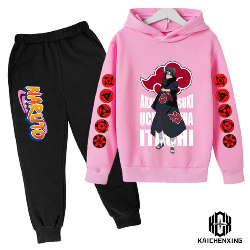 Толстовка с капюшоном «Наруто», детский спортивный костюм, комплект одежды для мальчиков, одежда для маленьких девочек, повседневные свитера с капюшоном «Какаши» + брюки, 2 шт.